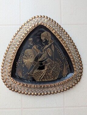 Handcrafted Black & Gold Indian Wall Art Plate - Decorative Home Accent
